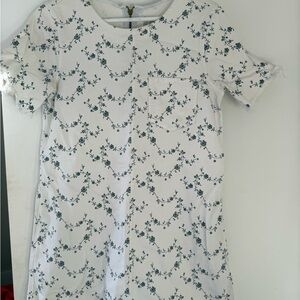 Women White Denim Blue Floral Shirt Dress size small